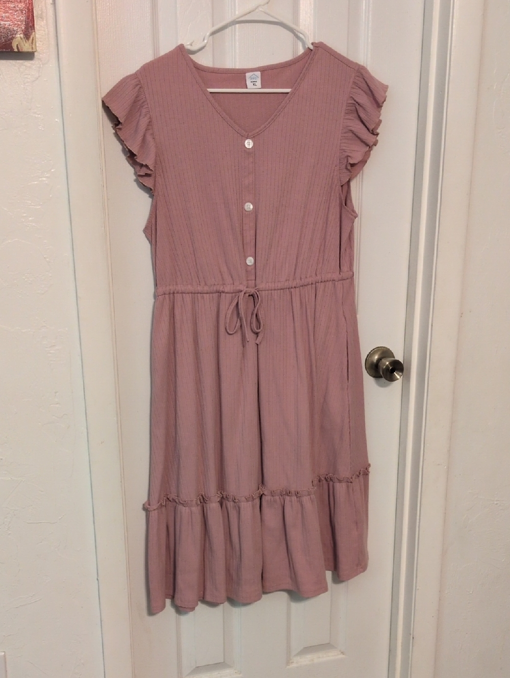 Amazon Mauve Pink Midi Dress with Ruffle Sleeves